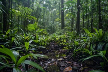 Wall Mural - Tropical Rainforest Path with Stream