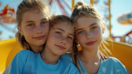 Wall Mural - Three young girls are smiling