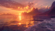 © ImagineDesign - realistic of ocean and mountain at sunrise