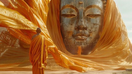 Wall Mural - A colossal Buddha statue is covered