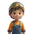 © Rudsaphon - 3D rendered illustration of a cheerful cartoon boy in overalls with goggles, smiling. Perfect for children's content and educational material.