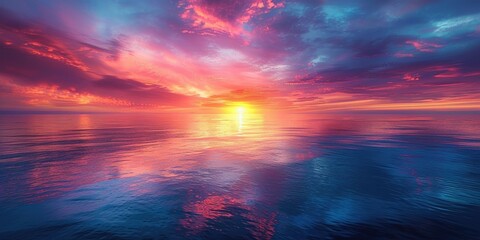 Wall Mural - Vibrant Sunset Reflecting on Calm Ocean Waters