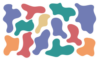 Poster - Colorful liquid blobs and organic shapes on beige background. Trendy pattern in doodle style. Minimalist design with basic shapes on white background in eps 10.