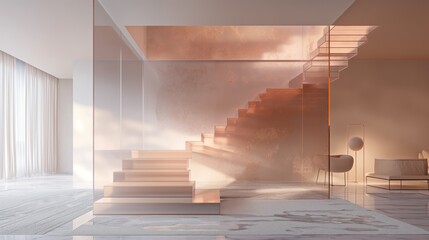 Poster - A modern interior design featuring a glass staircase bathed in natural light