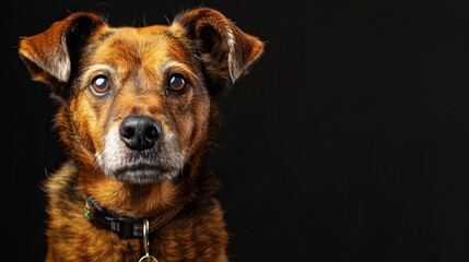 a dog portrait on dark background