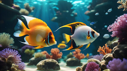 Wall Mural - a serene underwater scene with exotic fish.