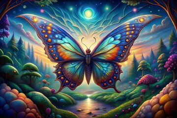 Canvas Print - 3d rendered illustration of butterfly and colorful flowers