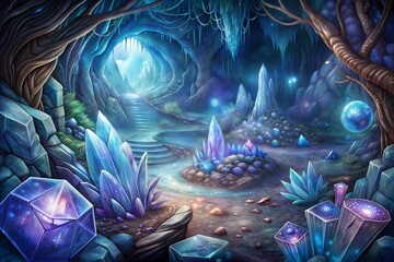 Wall Mural - digital painting of a cave in the mountains,digital art