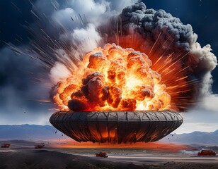 Sticker - Explosion of atomic bomb. 3D illustration