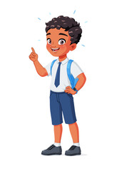 Wall Mural - Smart little Indian school boy with index finger pointing up with idea. Cartoon vector illustration.