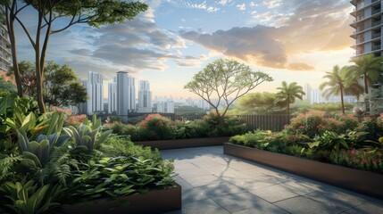 Wall Mural - Rooftop Garden Twin Villas with Skyline Views​