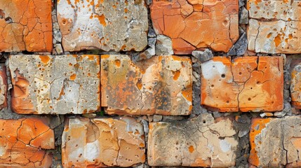 Poster - Arrangement of old orange bricks forming a neat ancient wall background with copy space