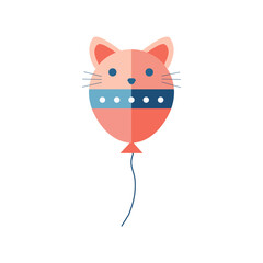 A geometrically designed coral balloon shaped like a cat with ears and a belt, suitable for birthday and holiday themes. Vector icon ideal for print, decoration, poster printing, and home decor.