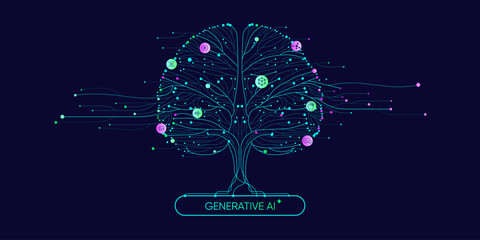 Wall Mural - illustration of abstract stream information with cyan line and dot. big data, technology, ai, data t