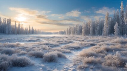 Poster - A captivating winter scene showing the boreal forest in the frosty winter weather