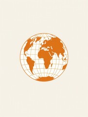 Leinwandbilder - A minimalistic orange globe with continent outlines and grid lines, perfect for travel companies and agencies. Generative AI