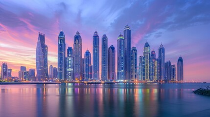 Poster - City skyline at dusk with modern skyscrapers