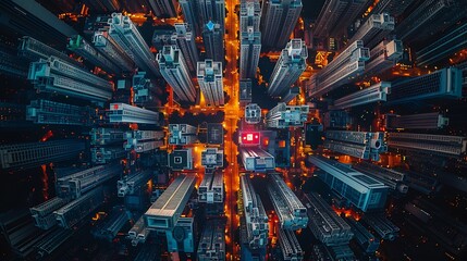Wall Mural - A drone navigating through a city's skyscrapers, capturing bustling streets and modern architecture from a bird's eye view.