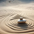 © Gun - Zen Stone Stack on Smooth Sand with Gentle Wind Patterns