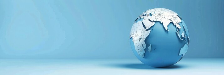 Leinwandbilder - A simple, clean illustration of a globe with continents outlined in white against a blue background. Ideal for travel agencies and global travel companies. Generative AI