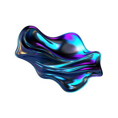 Poster - 3d fluid abstract metallic dark holographic colored shape png isolated on transparent background 