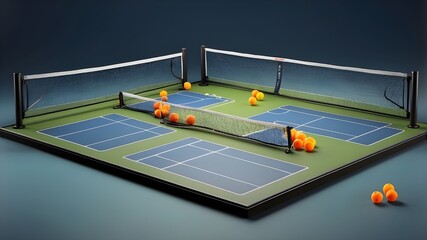 Wall Mural - Pickleball courts and rackets. Three-dimensional banner rendering