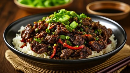 Poster -  Delicious Asianinspired beef stirfry with rice and vegetables