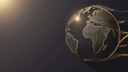 Poster - A clean and modern illustration of a golden globe with continents against a dark background. Perfect for travel agencies and global travel companies. Generative AI