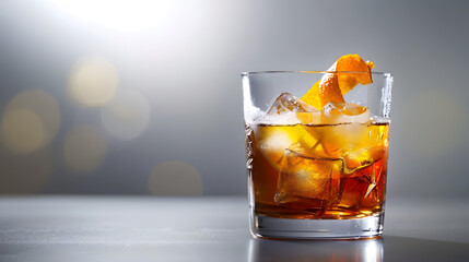 Poster - old fashioned cocktail garnished with orange twist isolated : Generative AI