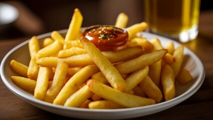 Wall Mural -  Crispy fries with a tangy ketchup topping ready to be savored