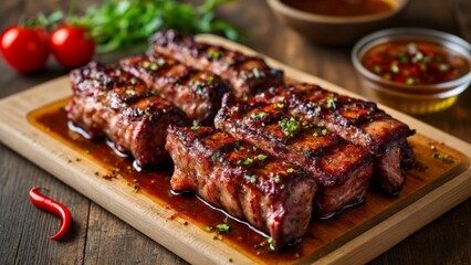 Canvas Print -  Deliciously grilled meat ready to be savored