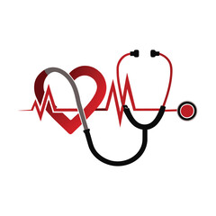 Wall Mural - A medical logo featuring a red heart with a heartbeat line and a stethoscope