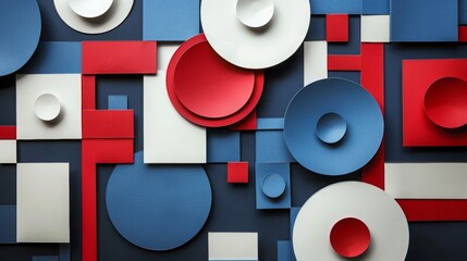 Canvas Print - a minimalictic geometrical composition of a paper made circles and squares, minimal sculpture, areal