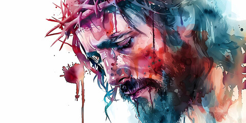 Wall Mural - Jesus Christ religious illustration, modern religious icon graphic colorful savior and son of God, expressive and energy