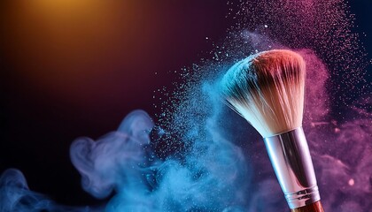 Makeup and brush with powder, beauty and fashion concept