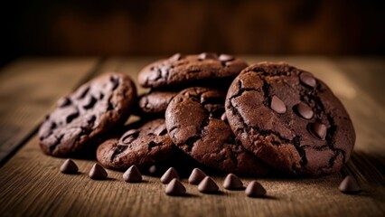 Wall Mural -  Delicious chocolate chip cookies on a rustic table