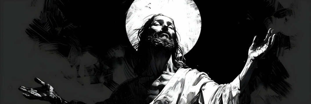 Jesus Christ portrait savior face, modern colorful religious multicolor illustration