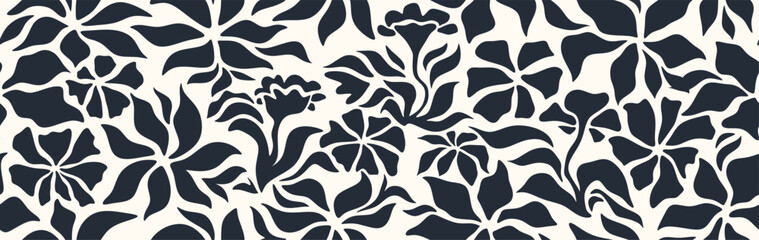 abstract shape leaf and flower organic seamless pattern. black floral leaves geometric pattern on wh