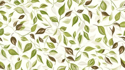 Wall Mural - Seamless Pattern with Green and Brown Leaves