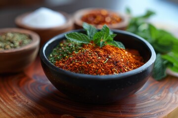 Smoked paprika, fresh mint and other spices.