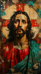 Wall Mural - Jesus Christ portrait savior face, modern colorful religious multicolor illustration