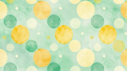 Wall Mural - A whimsical polka dot wallpaper in playful shades of mint green and lemon yellow, creating a cheerful and vibrant background ideal for showcasing fun and lively products or creating joyful templates.
