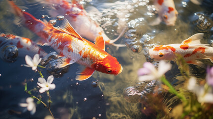 Mysterious and beautiful goldfish swimming in the water.