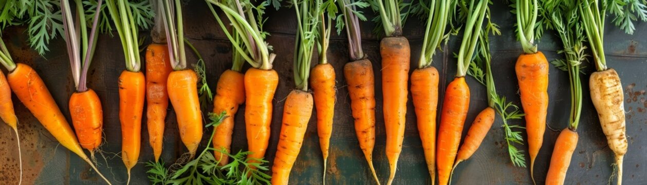 Fresh, crunchy organic carrots harvested from local farm field