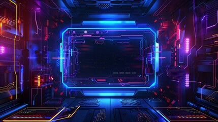 Game stream frames. Glow theme for live conference of gaming streamers, hud frame twitch streaming media gamer broadcast webcam box video screen