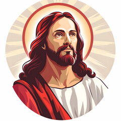 Wall Mural - Jesus Christ religious illustration, modern religious icon graphic colorful savior and son of God, expressive and energy