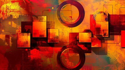 Wall Mural - an abstract composition of geometric shapes, featuring 3d blocks and circles intersecting with squar