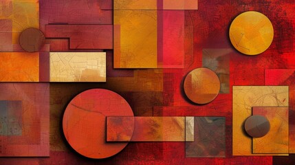 Wall Mural - an abstract composition of geometric shapes, featuring 3d blocks and circles intersecting with squar