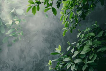 Sticker - Lush green leaves over a grey textured surface making a serene nature-inspired wallpaper or background