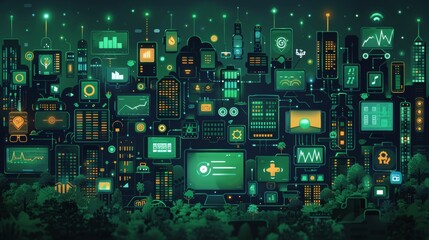 icon elements of symbol, such as acomputer, technology, Colors black green